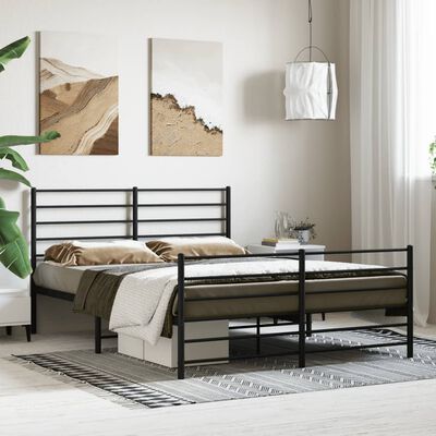 vidaXL Cadre de lit métal sans matelas avec pied de lit noir 140x190cm