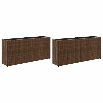 vidaXL Jardinières avec 2 pots 2 pcs marron 90x20x40 cm résine tressée