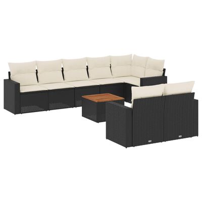 vidaXL Salon de jardin 9 pcs avec coussins noir résine tressée