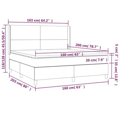 vidaXL Sommier à lattes de lit matelas LED Marron 160x200cm Similicuir