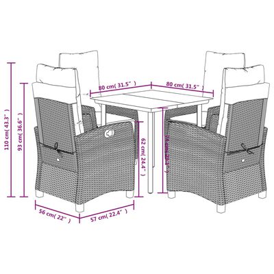 vidaXL Ensemble à manger de jardin avec coussins 5pcs Beige poly rotin