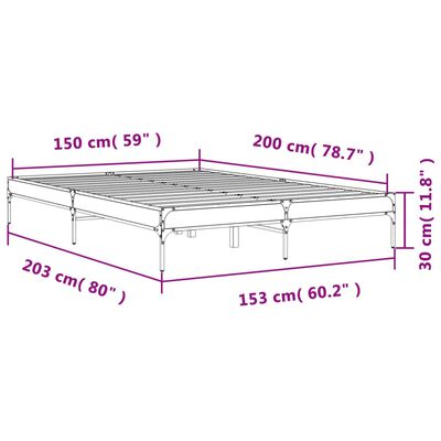 vidaXL Cadre de lit chêne fumé 150x200 cm bois d'ingénierie et métal