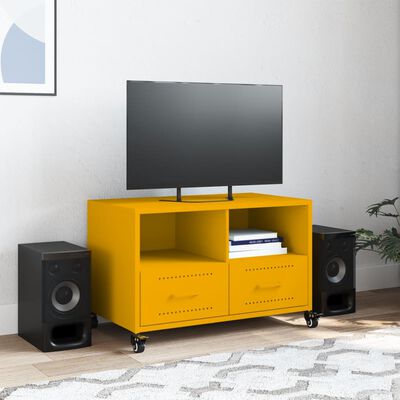 vidaXL Meuble TV jaune moutarde 68x39x43,5 cm acier