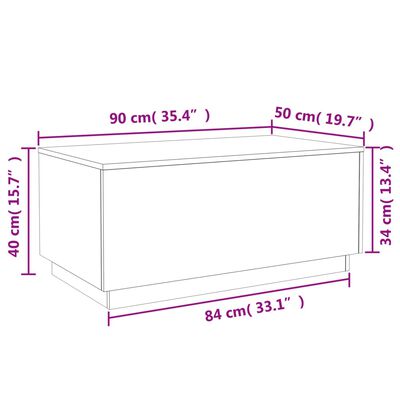 vidaXL Table basse avec lumières LED chêne fumé 90x50x40 cm