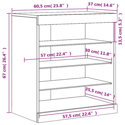 vidaXL Buffet avec lumières LED chêne sonoma 60,5x37x67 cm