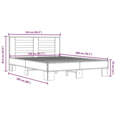 vidaXL Cadre de lit chêne sonoma 140x200 cm bois d'ingénierie et métal