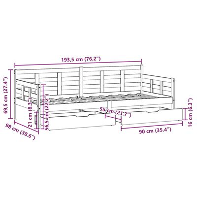 vidaXL Lit de jour avec tiroirs sans matelas 90x190 cm bois massif