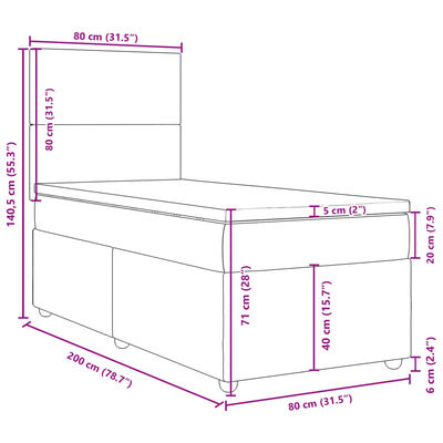 vidaXL Sommier à lattes de lit avec matelas Gris foncé 80x200 cm Tissu