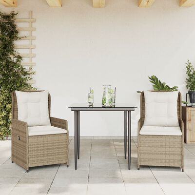 vidaXL Ensemble à manger de jardin et coussins 3 pcs Beige poly rotin