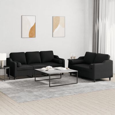 vidaXL Ensemble de canapés 2 pcs avec coussins noir tissu