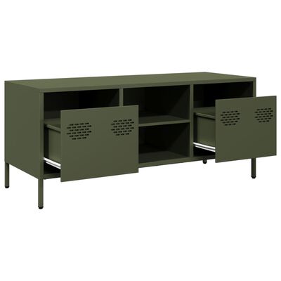 vidaXL Meuble TV vert olive 101,5x39x43,5 cm acier laminé à froid