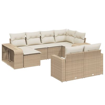 vidaXL Salon de jardin avec coussins 10 pcs beige résine tressée