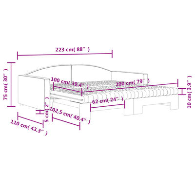 vidaXL Lit de jour avec gigogne et matelas noir 100x200 cm tissu