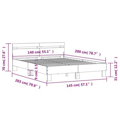 vidaXL Cadre de lit sans matelas sonoma gris 140x200 cm