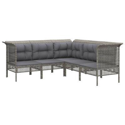 vidaXL Salon de jardin 9 pcs avec coussins Gris Résine tressée