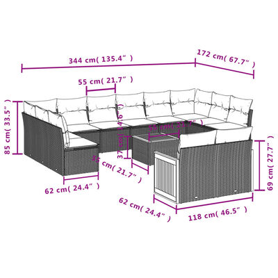 vidaXL Salon de jardin avec coussins 13 pcs noir résine tressée