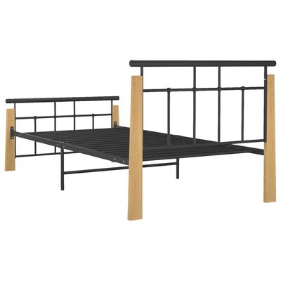 vidaXL Cadre de lit sans matelas métal bois de chêne massif 100x200 cm