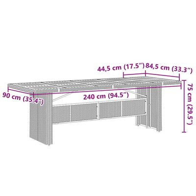 vidaXL Table de jardin dessus en verre Gris 240x90x75cm Résine tressée