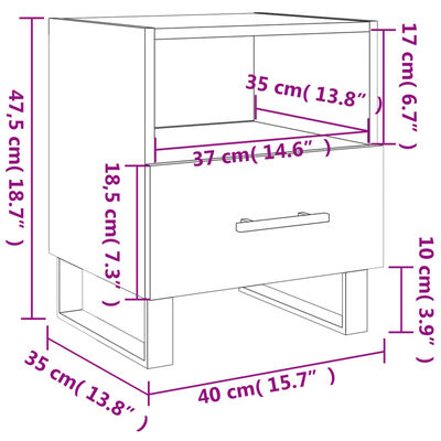 vidaXL Table de chevet chêne marron 40x35x47,5 cm bois d’ingénierie