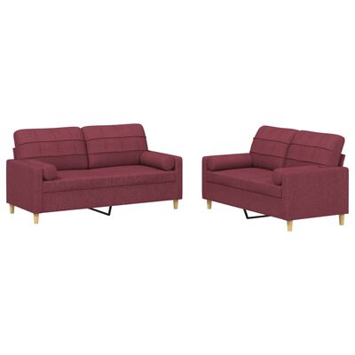 vidaXL Ensemble de canapés 2 pcs avec coussins rouge bordeaux tissu