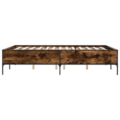 vidaXL Cadre de lit chêne fumé 140x190 cm bois d'ingénierie et métal