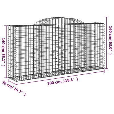 vidaXL Panier de gabions arqué 300x50x140/160 cm Fer galvanisé