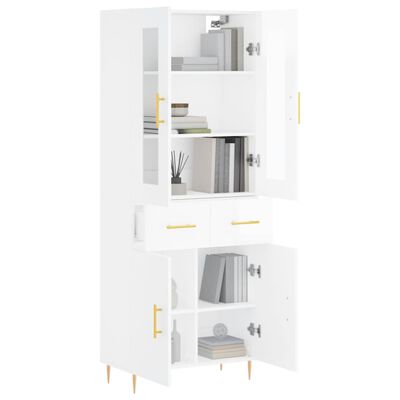 vidaXL Buffet haut Blanc brillant 69,5x34x180 cm Bois d'ingénierie