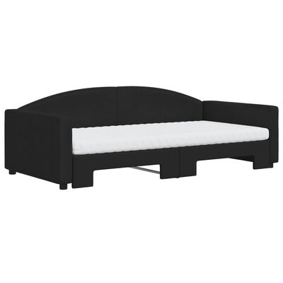 vidaXL Lit de jour avec gigogne et matelas noir 100x200 cm tissu