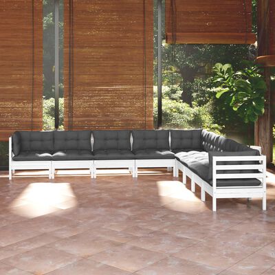 vidaXL Salon de jardin 9 pcs avec coussins blanc bois de pin solide