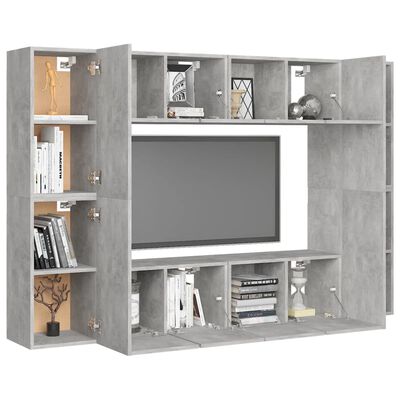 vidaXL Ensemble de meubles TV 8 pcs Gris béton Bois d'ingénierie