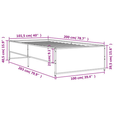 vidaXL Cadre de lit sonoma gris 100x200 cm bois d'ingénierie et métal