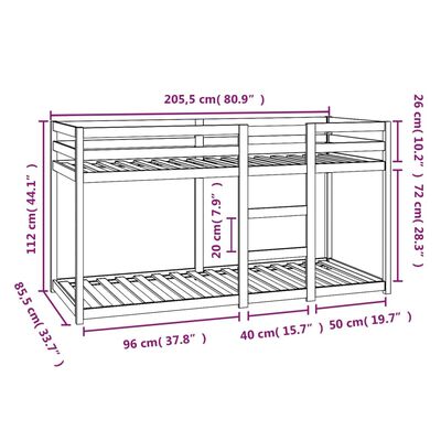 vidaXL Lit superposé Blanc 80x200 cm Bois de pin massif