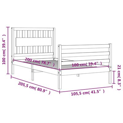 vidaXL Cadre de lit et tête de lit blanc 100x200 cm bois massif