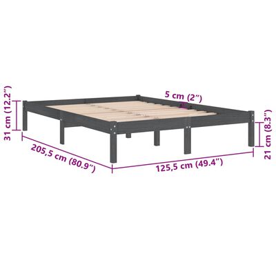 vidaXL Cadre de lit Gris Bois de pin massif 120x200 cm