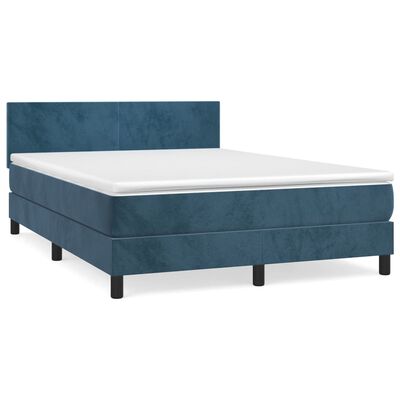 vidaXL Sommier à lattes de lit et matelas Bleu foncé 140x190cm Velours