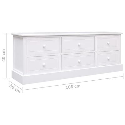 vidaXL Meuble TV Blanc 108x30x40 cm Bois de Paulownia solide