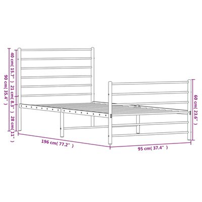 vidaXL Cadre de lit métal sans matelas avec pied de lit blanc 90x190cm