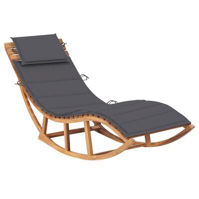 vidaXL Chaise longue à bascule avec coussin Bois de teck solide