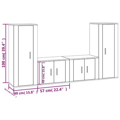 vidaXL Ensemble de meubles TV 4 pcs Noir Bois d'ingénierie