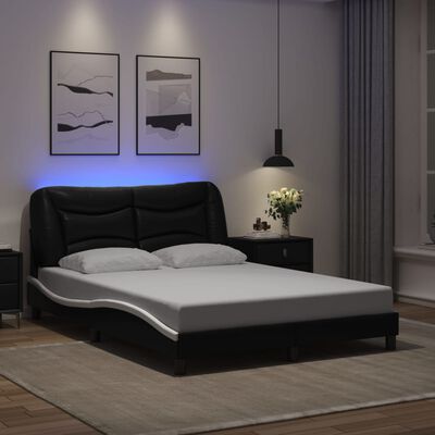 vidaXL Cadre de lit avec lumières LED noir blanc 140x200 cm similicuir