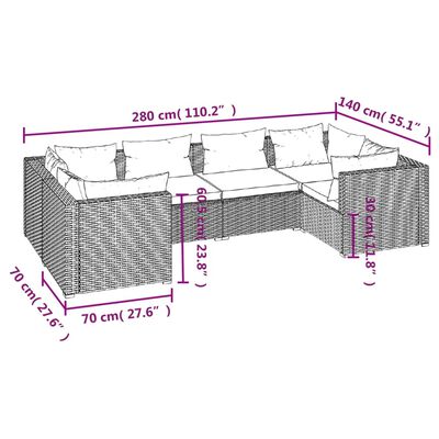 vidaXL Salon de jardin 6 pcs avec coussins résine tressée gris