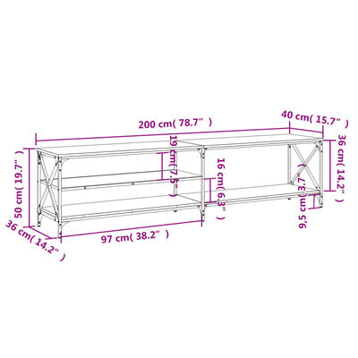 vidaXL Meuble TV chêne marron 200x40x50 cm bois d'ingénierie et métal