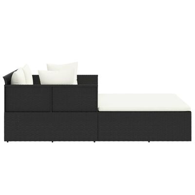 vidaXL Chaise longue avec coussins noir 182x118x63 cm résine tressée