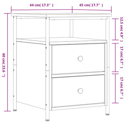 vidaXL Table de chevet noir 44x45x60 cm bois d’ingénierie