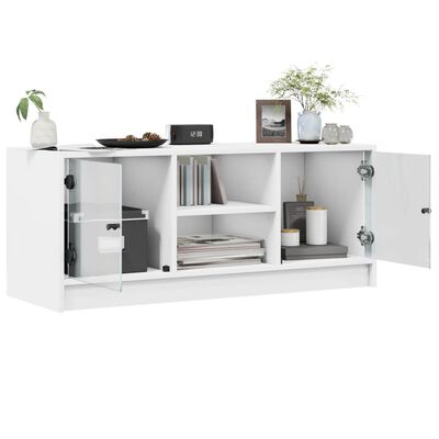 vidaXL Meuble TV avec portes en verre blanc 102x37x42 cm