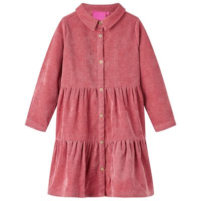 Robe enfants à manches longues velours côtelé rose ancien 140