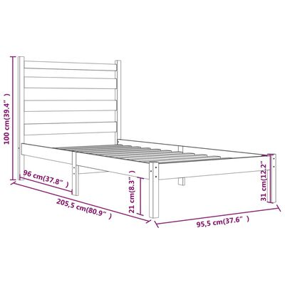 vidaXL Cadre de lit Bois de pin massif 90x200 cm