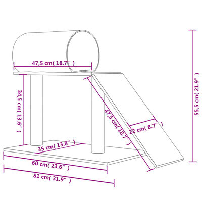 vidaXL Arbres à chat avec tunnel et échelle gris foncé 55,5 cm