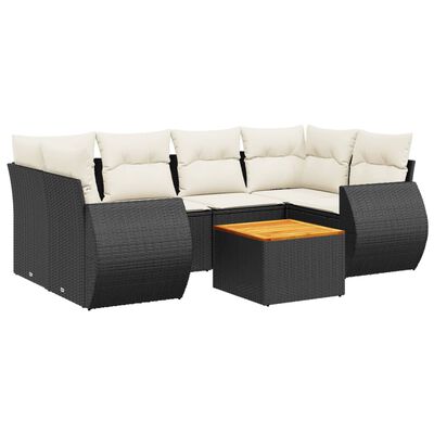 vidaXL Salon de jardin 7 pcs avec coussins noir résine tressée