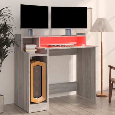 vidaXL Bureau et lumières LED Sonoma gris 97x45x90cm Bois d'ingénierie